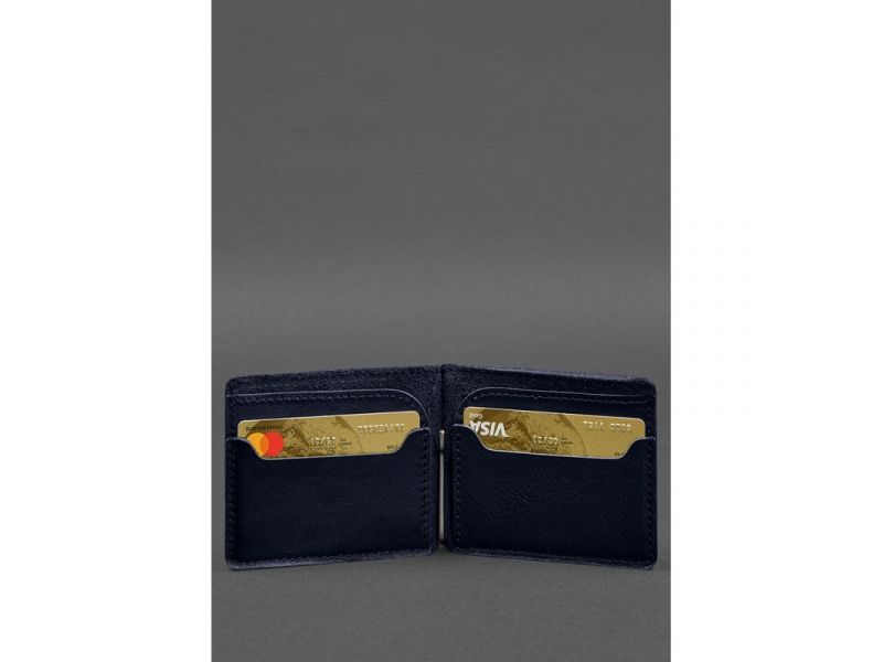 Кожаное портмоне 13.0 зажим синий краст, фото 3