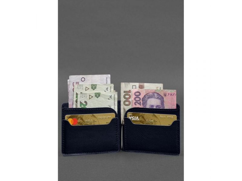 Кожаное портмоне 13.0 зажим синий краст, фото 2
