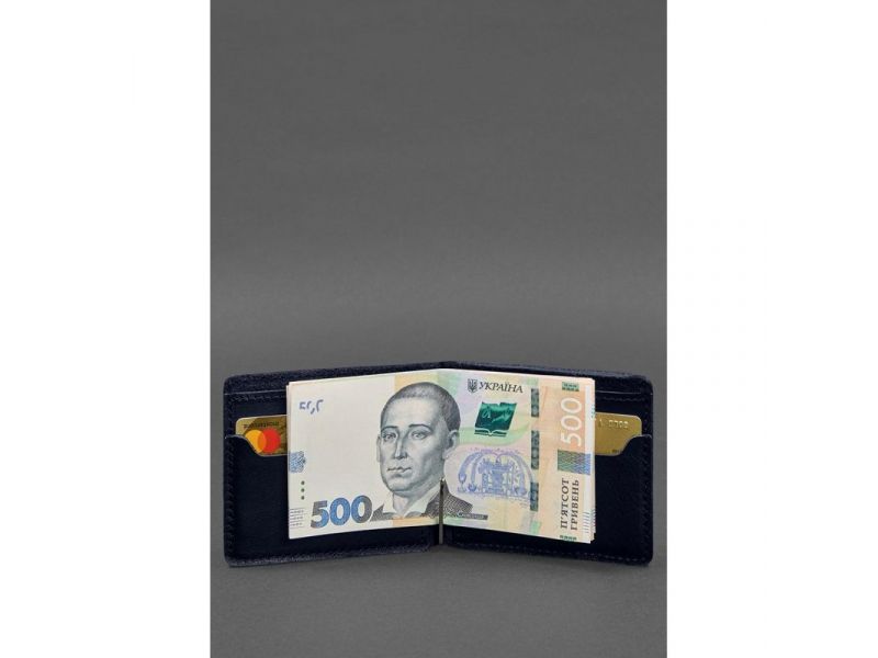 Кожаное портмоне 13.0 зажим синий краст, фото 5