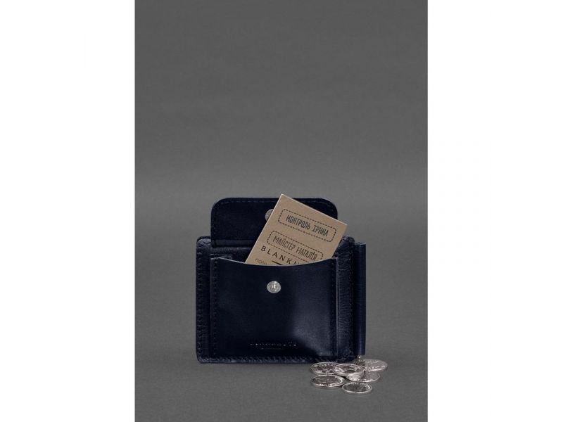 Кожаное портмоне 13.0 зажим синий краст, фото 7