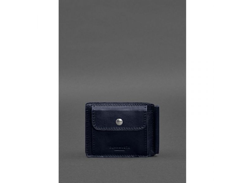 Кожаное портмоне 13.0 зажим синий краст, фото 8