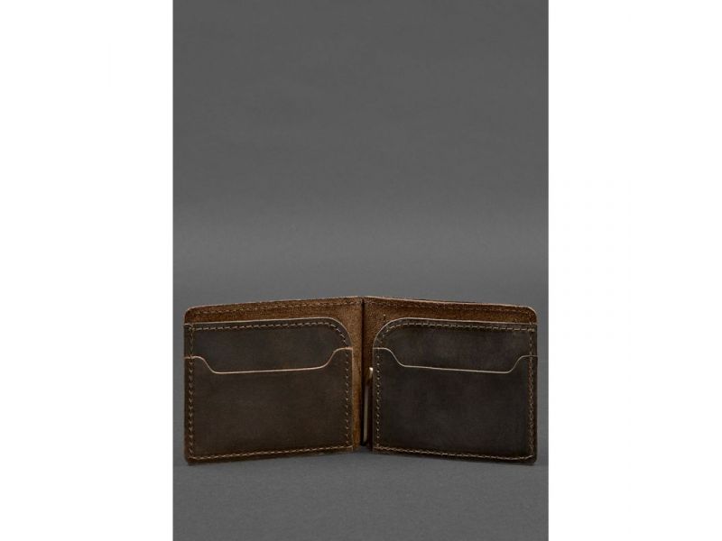 Кожаное портмоне 13.0 зажим темно-коричневое Crazy Horse, фото 4
