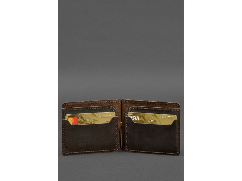 Кожаное портмоне 13.0 зажим темно-коричневое Crazy Horse, фото 3