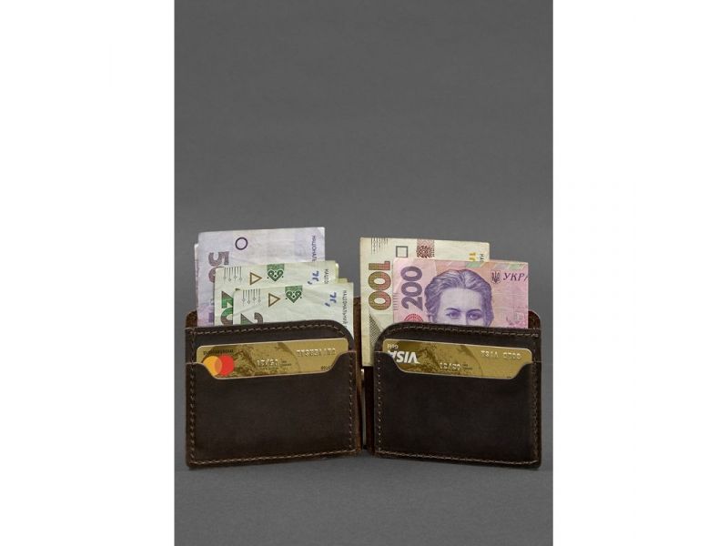 Кожаное портмоне 13.0 зажим темно-коричневое Crazy Horse, фото 2