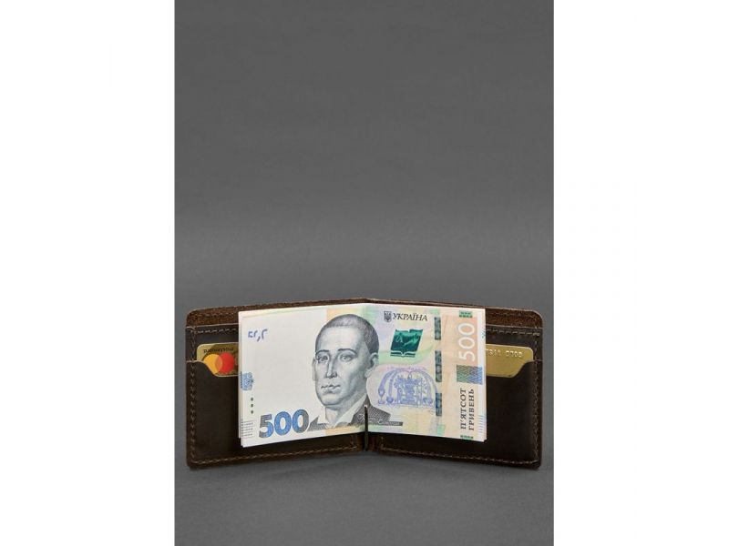 Кожаное портмоне 13.0 зажим темно-коричневое Crazy Horse, фото 5