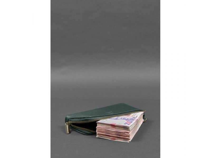 Кожаное портмоне-купюрник на молнии 14.0 зеленый, фото 4
