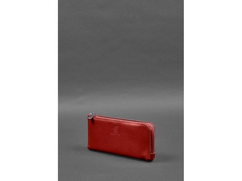 Кожаное портмоне-купюрник на молнии 14.0 красный, фото 3