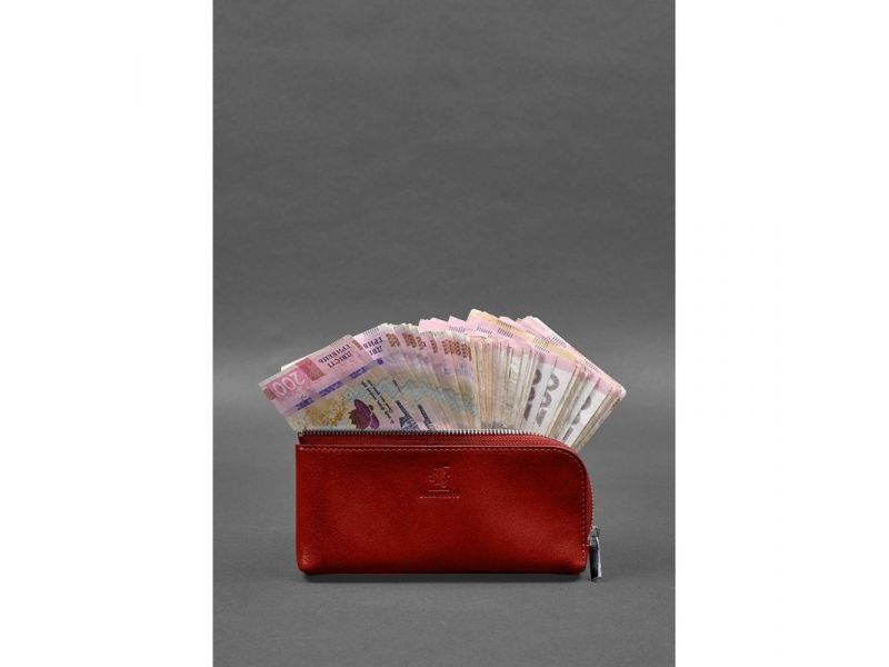 Кожаное портмоне-купюрник на молнии 14.0 красный, фото 2