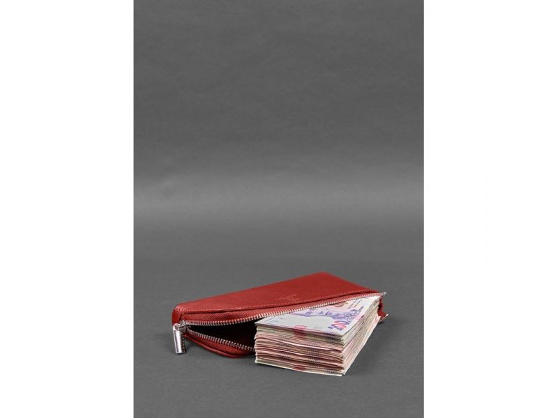 Кожаное портмоне-купюрник на молнии 14.0 красный, фото 4