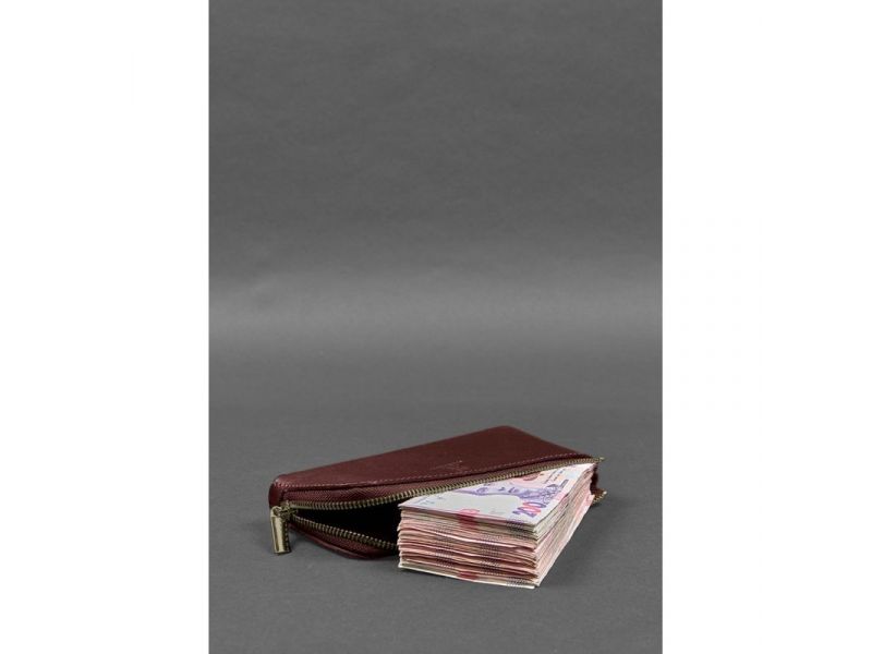 Кожаное портмоне-купюрник на молнии 14.0 бордовый, фото 4
