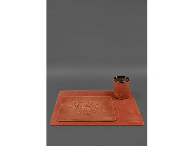 Настольный набор из натуральной кожи  5.0 с картой Украины светло-коричневый Crazy Horse, фото 1