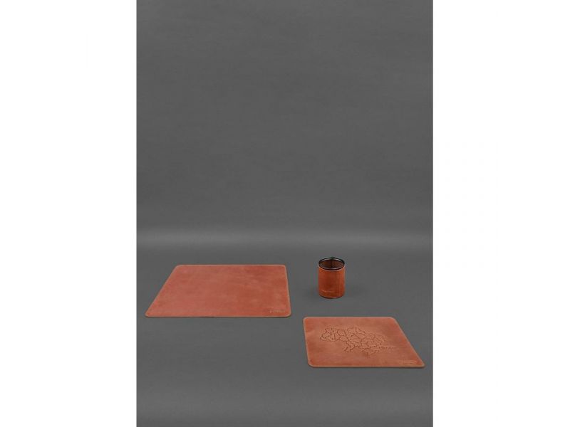 Настольный набор из натуральной кожи  5.0 с картой Украины светло-коричневый Crazy Horse, фото 3