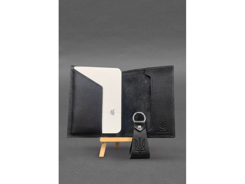 Подарочный набор кожаных аксессуаров с украинской символикой черный краст, фото 2