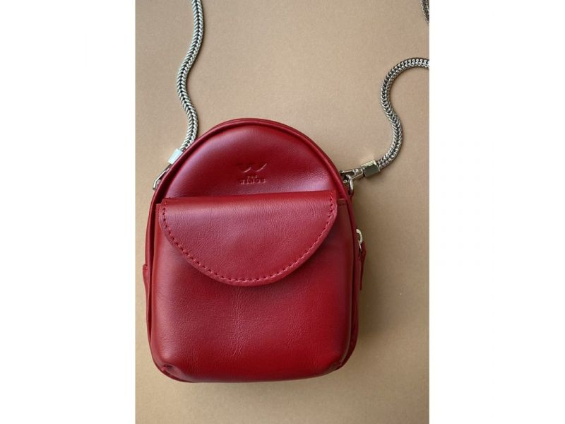 Кожаная женская мини-сумка Kroha красная, фото 8