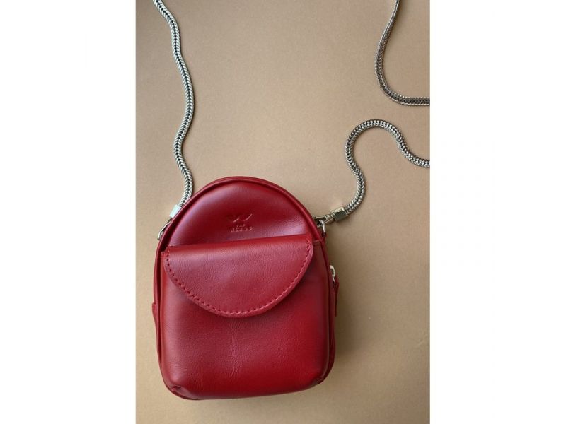 Кожаная женская мини-сумка Kroha красная, фото 1