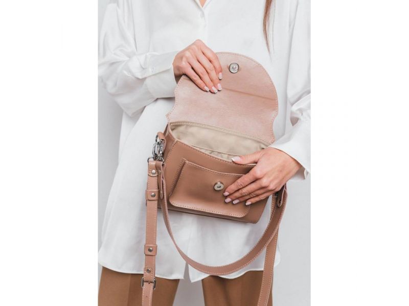 Женская кожаная сумка Liv карамель краст, фото 4