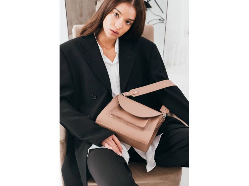 Женская кожаная сумка Liv карамель краст, фото 6