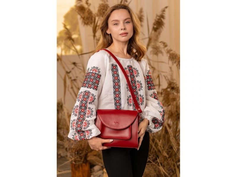 Женская кожаная сумка Liv красный краст, фото 2