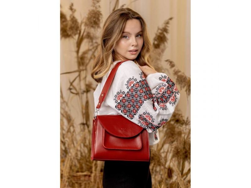 Женская кожаная сумка Liv красный краст, фото 3