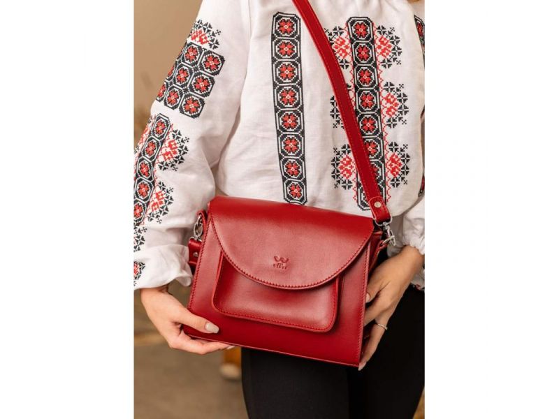 Женская кожаная сумка Liv красный краст, фото 6
