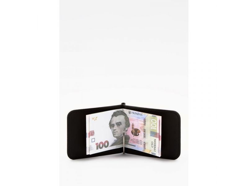 Кожаный зажим для денег черный винтаж, фото 2