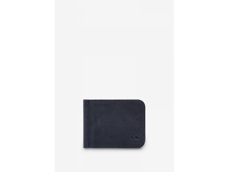 Кожаный зажим для денег синий винтаж, фото 1