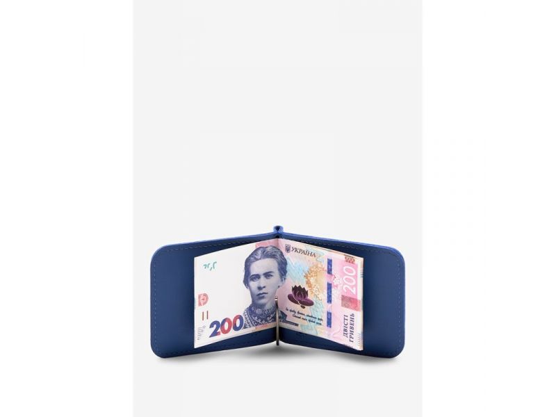 Кожаный зажим для денег ярко-синий, фото 3