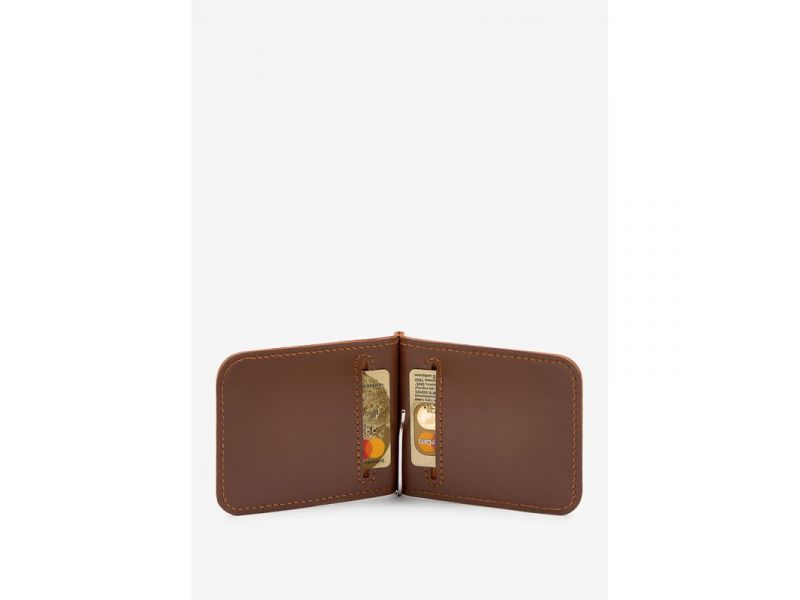 Кожаный зажим для денег светло-коричневый, фото 2