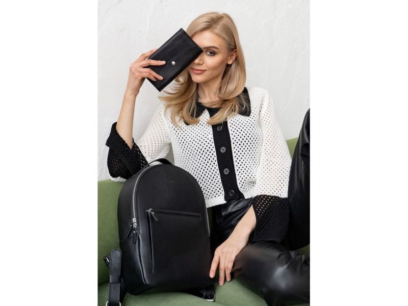 Кожаный кошелек Smart Wallet черный краст, фото 4