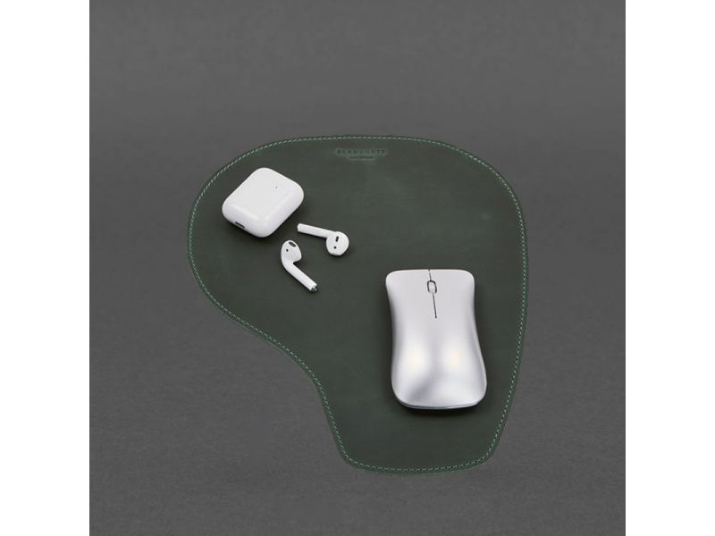 Коврик для мышки &amp;quot;Грушка&amp;quot; из натуральной кожи зеленый Crazy Horse, фото 6