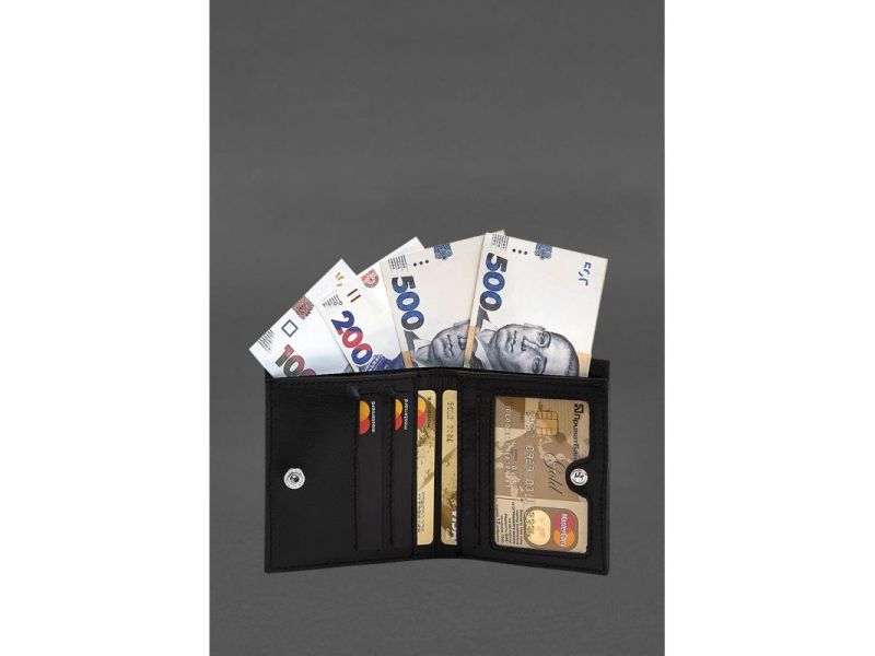 Кожаное портмоне на кнопке Brut черное краст, фото 2