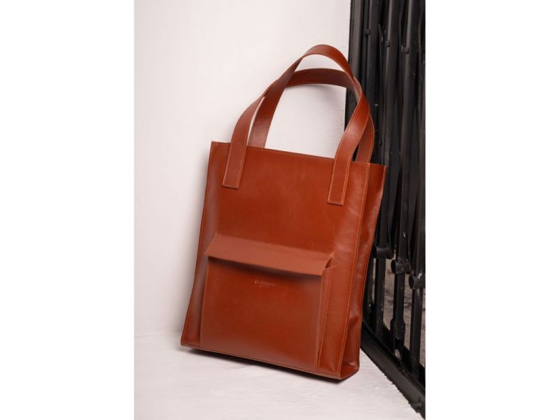 Кожаная женская сумка шоппер Бэтси с карманом светло-коричневая Краст, фото 1