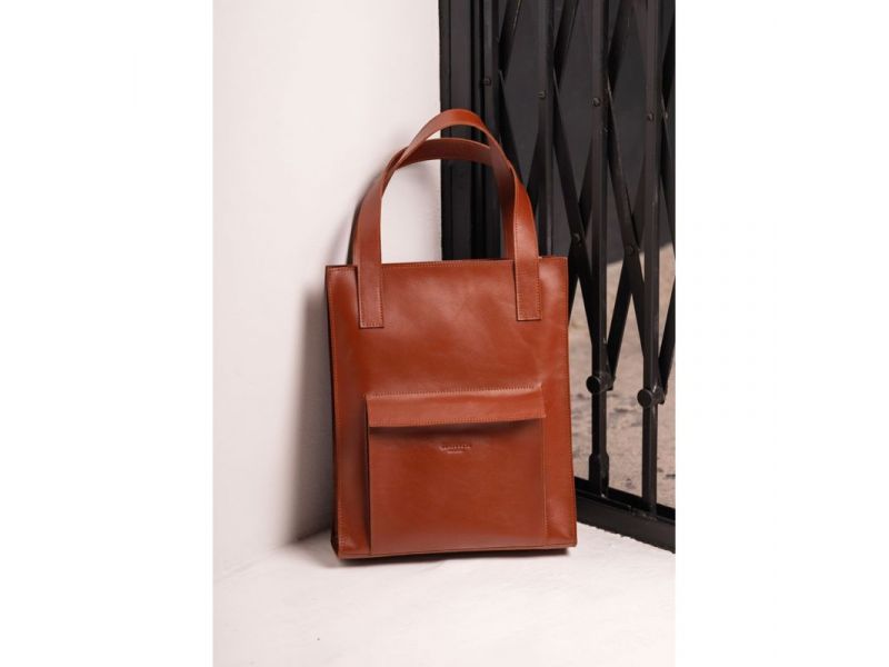 Кожаная женская сумка шоппер Бэтси с карманом светло-коричневая Краст, фото 2