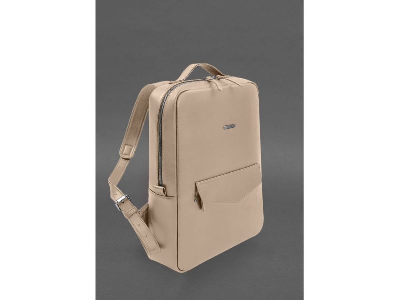 Кожаный городской рюкзак на молнии Cooper maxi светло-бежевый, фото 2