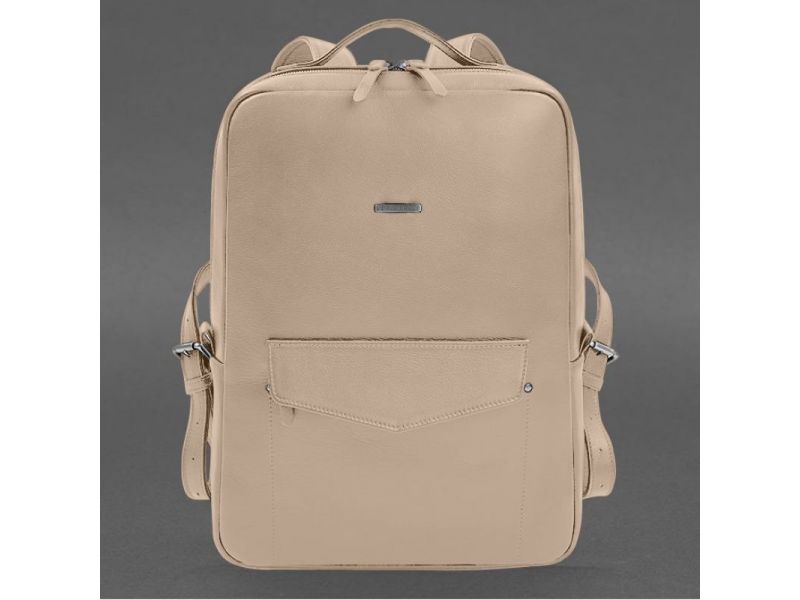 Кожаный городской рюкзак на молнии Cooper maxi светло-бежевый, фото 5