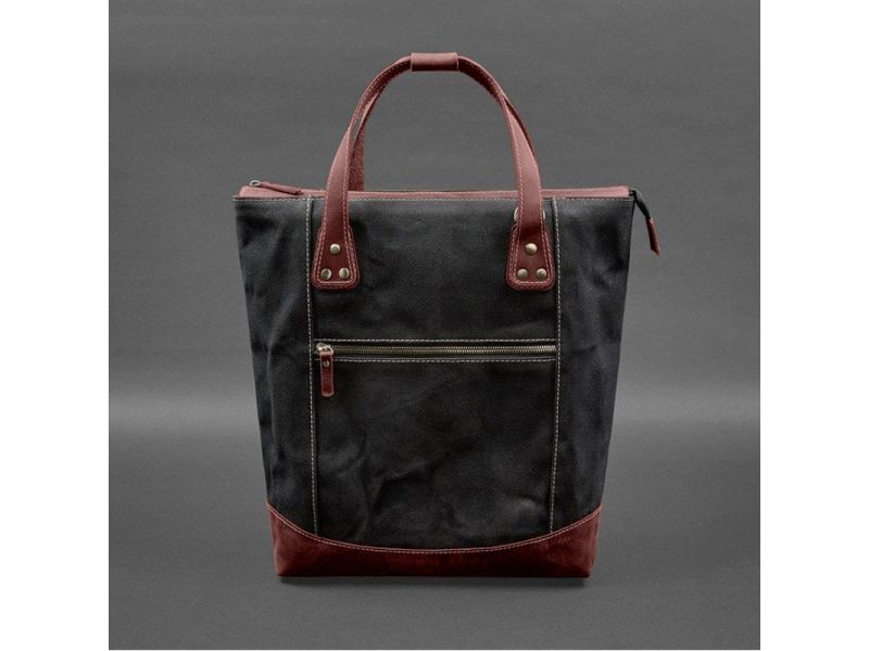 Сумка-рюкзак из канваса и натуральной бордовой кожи, фото 9