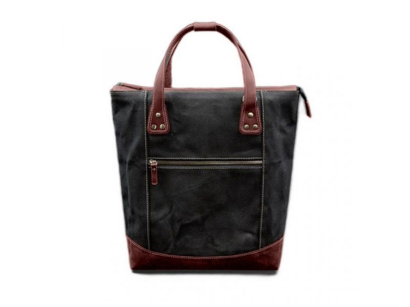 Сумка-рюкзак из канваса и натуральной бордовой кожи, фото 10