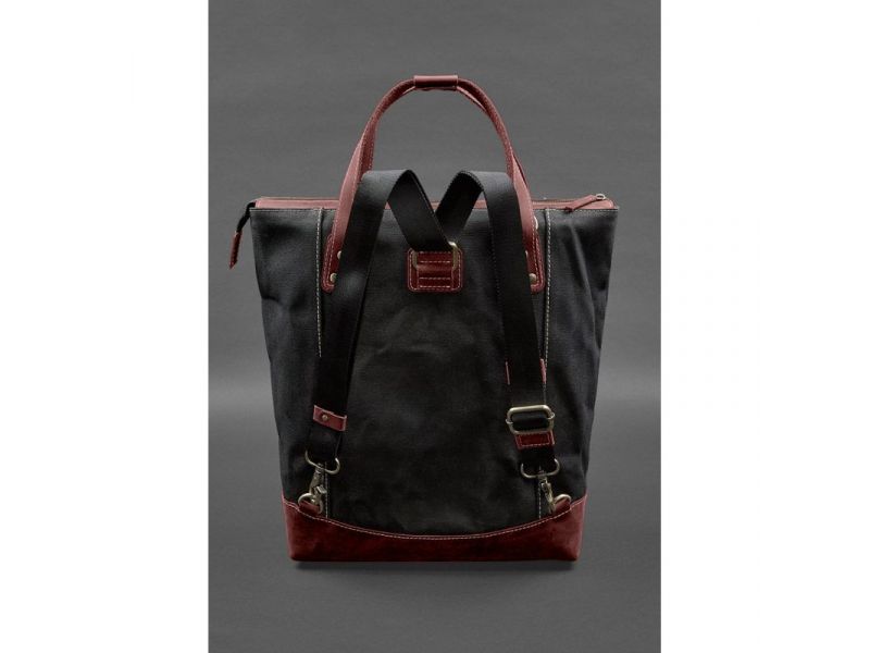 Сумка-рюкзак из канваса и натуральной бордовой кожи, фото 5