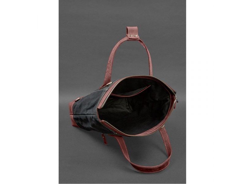 Сумка-рюкзак из канваса и натуральной бордовой кожи, фото 7