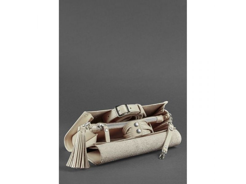 Женская кожаная сумка Элис светло-бежевая Краст, фото 4