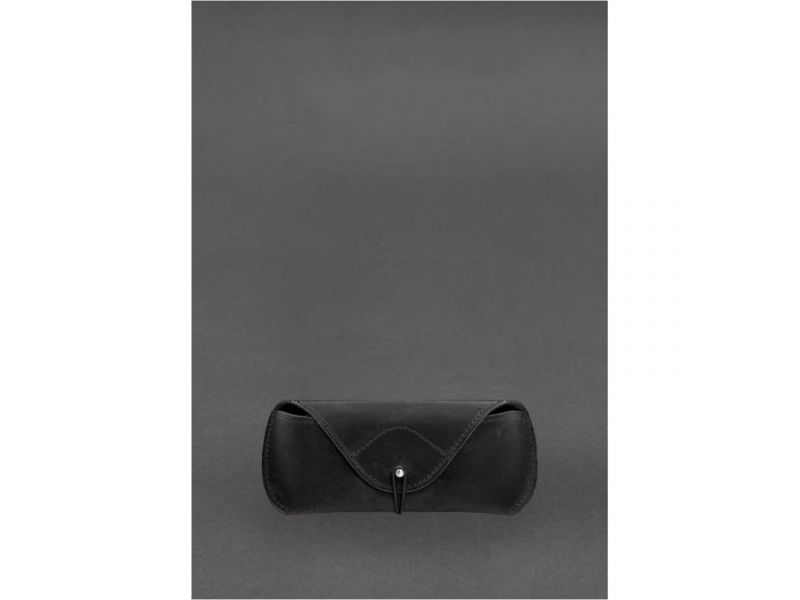 Кожаный чехол для очков с клапаном на резинке Черный Crazy Horse, фото 1