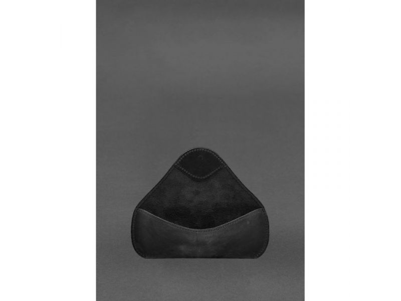 Кожаный чехол для очков с клапаном на резинке Черный Crazy Horse, фото 4