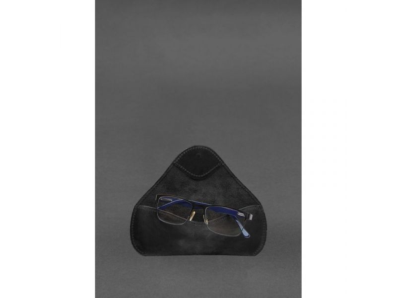 Кожаный чехол для очков с клапаном на резинке Черный Crazy Horse, фото 5