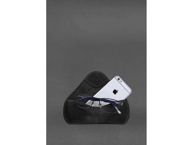 Кожаный чехол для очков с клапаном на резинке Черный Crazy Horse, фото 6