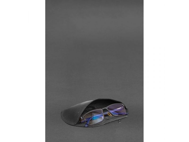 Кожаный чехол для очков с клапаном на резинке Черный Crazy Horse, фото 8