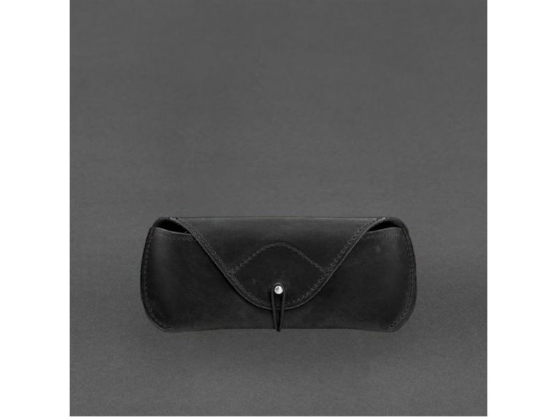 Кожаный чехол для очков с клапаном на резинке Черный Crazy Horse, фото 9