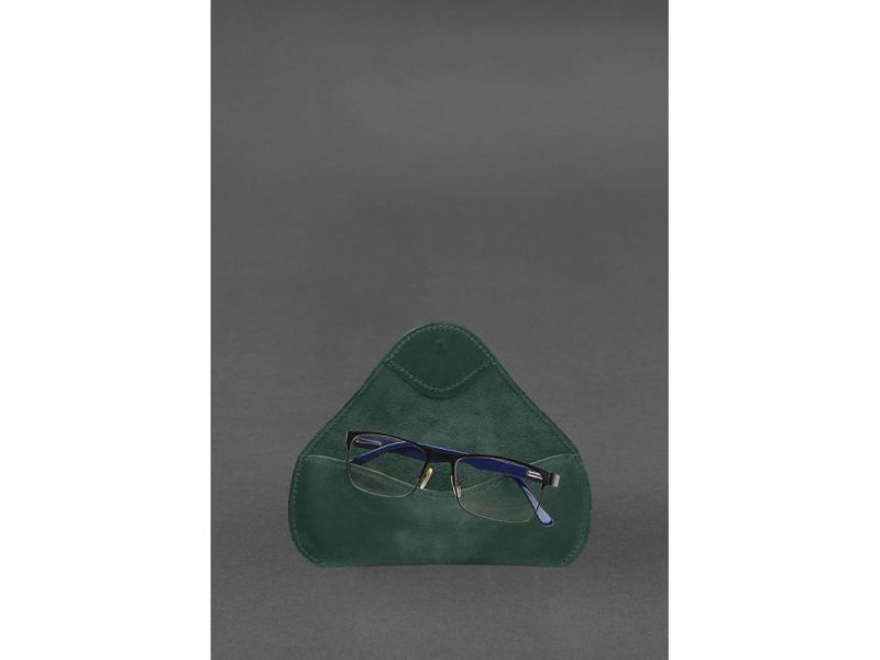 Кожаный чехол для очков с клапаном на резинке Зеленый Crazy Horse, фото 5