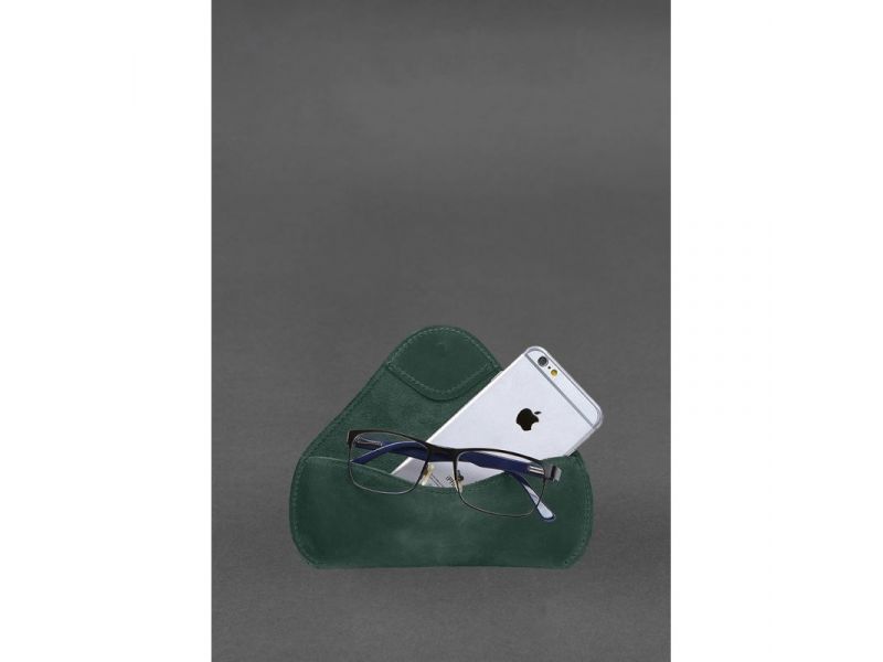 Кожаный чехол для очков с клапаном на резинке Зеленый Crazy Horse, фото 6