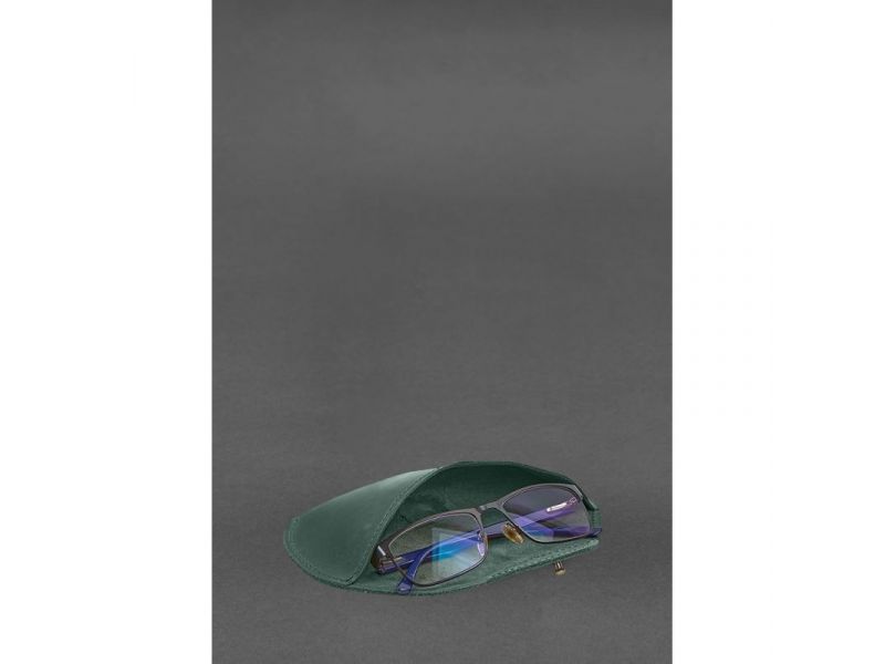 Кожаный чехол для очков с клапаном на резинке Зеленый Crazy Horse, фото 8