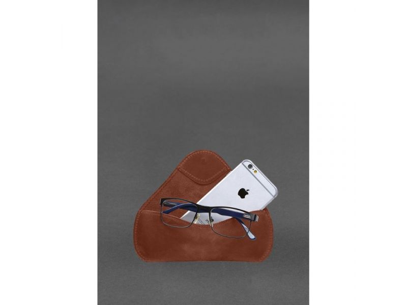 Кожаный чехол для очков с клапаном на резинке Светло-коричневый Crazy Horse, фото 6